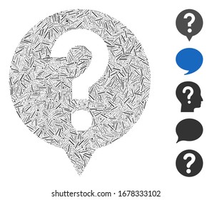 Line Mosaic based on help icon. Mosaic vector help is designed with randomized line items. Bonus icons are added.