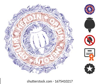 Line Mosaic based on heroin opium stamp icon. Mosaic vector heroin opium stamp is composed with randomized dash elements. Bonus icons are added.