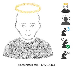 Line Mosaic based on holy man icon. Mosaic vector holy man is composed with scattered line items. Bonus icons are added.