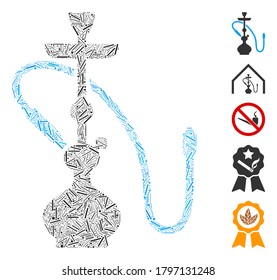 Line Mosaic based on hookah icon. Mosaic vector hookah is created with randomized line items. Bonus icons are added.