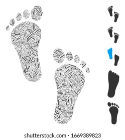 Line Mosaic based on human steps icon. Mosaic vector human steps is created with randomized line items. Bonus icons are added.