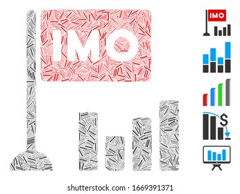 Line Mosaic based on IMO bar chart icon. Mosaic vector IMO bar chart is designed with randomized line spots. Bonus icons are added.