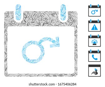 Line Mosaic basierend auf Impotenz Kalendertag Symbol. Der Kalendertag der Mosaikimpotenz der Vektorillustration wird mit Zufallselementen erzeugt. Bonussymbole werden hinzugefügt.