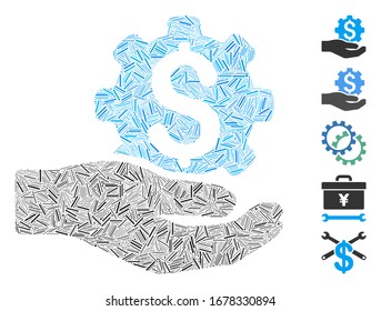 Line Mosaic based on industrial service icon. Mosaic vector industrial service is composed with scattered line elements. Bonus icons are added.