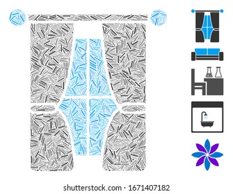 Line Mosaic based on interior curtains icon. Mosaic vector interior curtains is formed with random line items. Bonus icons are added.