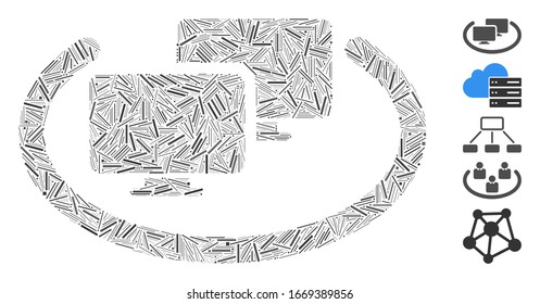Line Mosaic based on intranet computers icon. Mosaic vector intranet computers is created with random line spots. Bonus icons are added.
