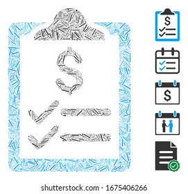 Line Mosaic Based On Invoice Pad Icon. Mosaic Vector Invoice Pad Is Composed With Scattered Line Spots. Bonus Icons Are Added.