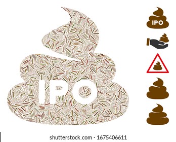 Line Mosaic based on IPO shit icon. Mosaic vector IPO shit is composed with randomized hatch items. Bonus icons are added.