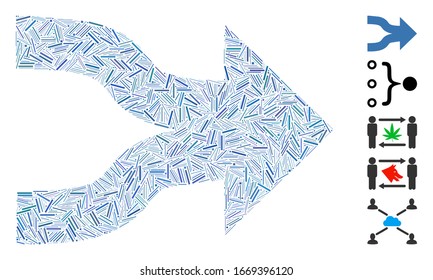 Line Mosaic based on join arrows icon. Mosaic vector join arrows is formed with randomized line elements. Bonus icons are added.