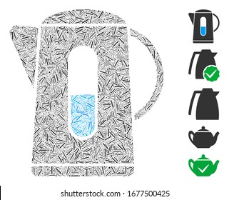 Line Mosaic based on kettle icon. Mosaic vector kettle is composed with scattered hatch spots. Bonus icons are added.
