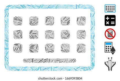 Line Mosaic based on keyboard icon. Mosaic vector keyboard is designed with scattered line elements. Bonus icons are added.