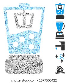 Line Mosaic based on kitchen blender icon. Mosaic vector kitchen blender is composed with random line elements. Bonus icons are added.