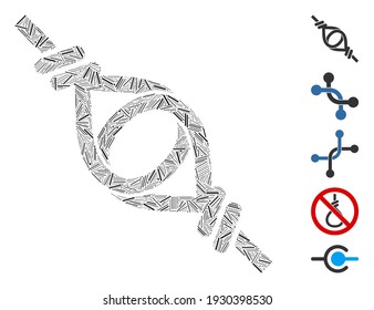 Line Mosaic based on knot loop connection icon. Mosaic vector knot loop connection is formed with random line spots. Bonus icons are added.