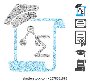 Line Mosaic based on knowledge manuscript icon. Mosaic vector knowledge manuscript is created with random dash spots. Bonus icons are added.