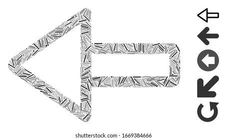 Line Mosaic based on left arrow icon. Mosaic vector left arrow is created with random line dots. Bonus icons are added.