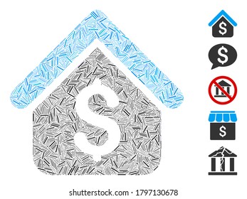Line Mosaic based on loan mortgage icon. Mosaic vector loan mortgage is created with randomized line dots. Bonus icons are added.