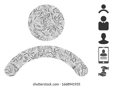 Line Mosaik auf der Grundlage des Menschen Symbol. Mosaik Vektorillustration Mann ist mit zufälligen Linien Punkte entworfen. Bonussymbole werden hinzugefügt.