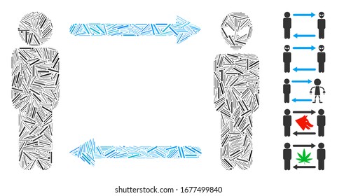 Line Mosaik auf der Grundlage des Menschen Austausch Alien Symbol. Mosaik Vektorillustration Mann-Austausch Alien ist mit randomisierten Linien Punkte entworfen. Bonussymbole werden hinzugefügt.