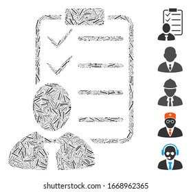 Line Mosaic based on manager check list icon. Mosaic vector manager check list is formed with randomized line items. Bonus icons are added.