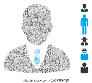 Line Mosaic basierend auf dem Manager Symbol. Mosaik Vektorillustration Manager wird mit Zufallselementen erstellt. Bonussymbole werden hinzugefügt.