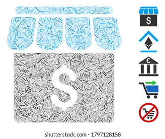 Line Mosaic based on market icon. Mosaic vector market is created with random line dots. Bonus icons are added.