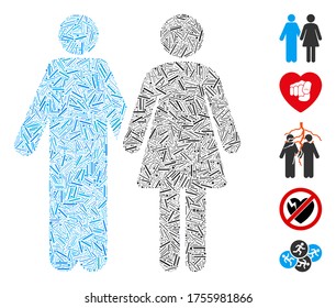 Line Mosaic based on married couple icon. Mosaic vector married couple is created with randomized line spots. Bonus icons are added.