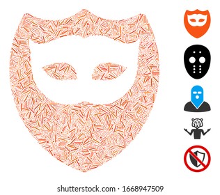 Line Mosaic based on mask shield icon. Mosaic vector mask shield is created with randomized line spots. Bonus icons are added.