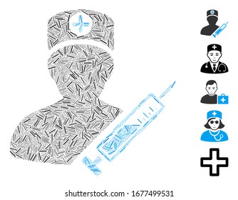 Line Mosaic based on medic icon. Mosaic vector medic is composed with randomized line elements. Bonus icons are added.