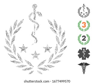 Line Mosaic based on medical laurel wreath icon. Mosaic vector medical laurel wreath is formed with random dash spots. Bonus icons are added.