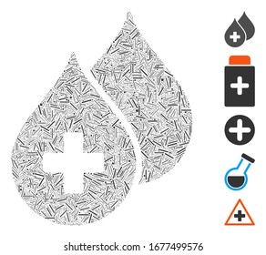 Line Mosaic based on medical drops icon. Mosaic vector medical drops is created with randomized line spots. Bonus icons are added.