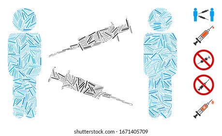 Line Mosaic based on men syringe exchange icon. Mosaic vector men syringe exchange is formed with scattered line dots. Bonus icons are added.