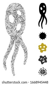 Line Mosaic based on microorganism icon. Mosaic vector microorganism is composed with random line elements. Bonus icons are added.