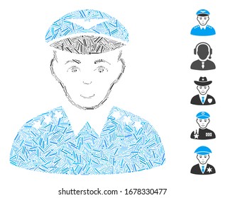 Line Mosaic based on military pilot officer icon. Mosaic vector military pilot officer is designed with scattered line items. Bonus icons are added.