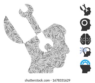 Line Mosaic based on mind wrench tools icon. Mosaic vector mind wrench tools is formed with scattered line elements. Bonus icons are added.