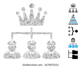 Line Mosaic based on monarchy structure icon. Mosaic vector monarchy structure is created with random dash elements. Bonus icons are added.