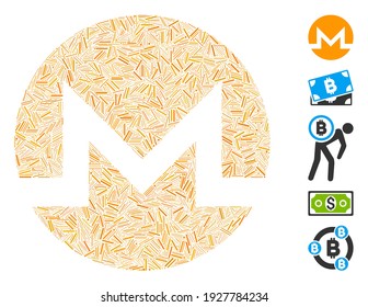 Line Mosaic based on Monero icon. Mosaic vector Monero is designed with scattered line items. Bonus icons are added.