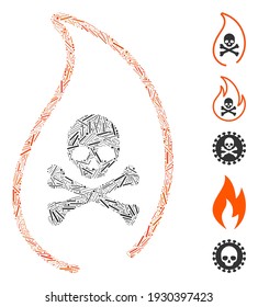 Line Mosaic based on mortal flame icon. Mosaic vector mortal flame is formed with random line dots. Bonus icons are added.