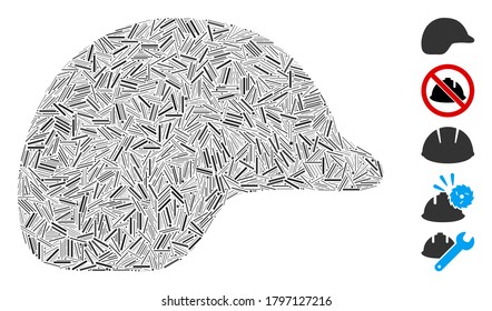 Line Mosaic based on motorcycle helmet icon. Mosaic vector motorcycle helmet is formed with random line dots. Bonus icons are added.