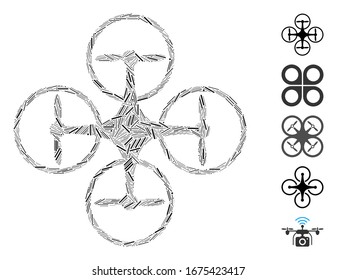 Linie Mosaik basierend auf Nanocopter Symbol. Mosaik Vektorillustration Nanokopter wird mit randomisierten Zeilenelementen erstellt. Bonussymbole werden hinzugefügt.