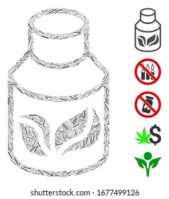Line Mosaic based on natural drugs icon. Mosaic vector natural drugs is formed with random line spots. Bonus icons are added.