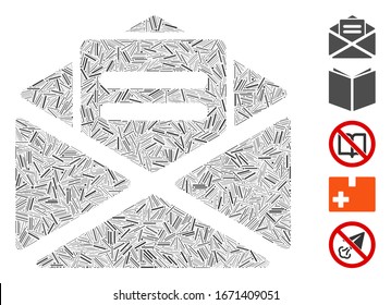 Line Mosaic based on open mail icon. Mosaic vector open mail is designed with scattered line elements. Bonus icons are added.