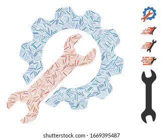 Line Mosaic basierend auf Optionen Symbol. Die Mosaik-Vektorillustration-Optionen werden mit vereinzelten Lukenpunkten erstellt. Bonussymbole werden hinzugefügt.