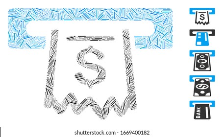 Line Mosaic based on paper receipt terminal icon. Mosaic vector paper receipt terminal is designed with randomized line spots. Bonus icons are added.