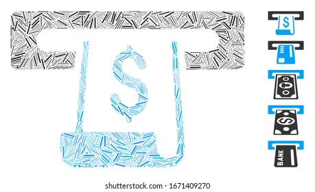 Line Mosaic based on paper receipt slot icon. Mosaic vector paper receipt slot is formed with scattered line spots. Bonus icons are added.