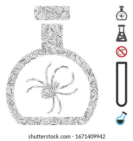 Line Mosaic based on parasite container retort icon. Mosaic vector parasite container retort is designed with randomized line dots. Bonus icons are added.