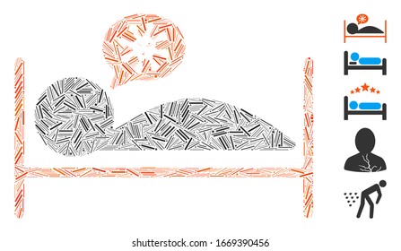 Line Mosaic based on patient bed icon. Mosaic vector patient bed is created with random line spots. Bonus icons are added.