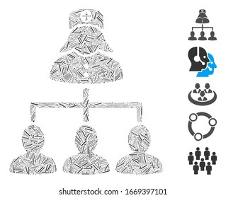 Line Mosaic based on patients nurse hierarchy icon. Mosaic vector patients nurse hierarchy is formed with scattered line items. Bonus icons are added.