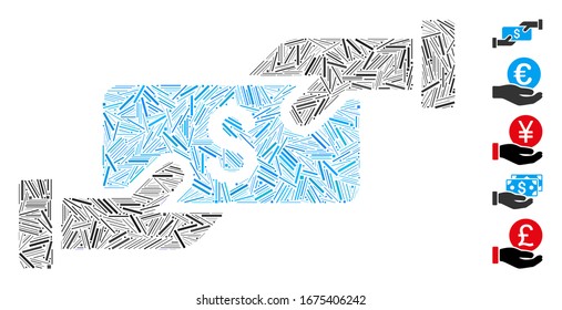 Line Mosaic based on payment icon. Mosaic vector payment is designed with randomized line items. Bonus icons are added.