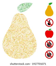 Line Mosaic based on pear icon. Mosaic vector pear is designed with scattered line elements. Bonus icons are added.