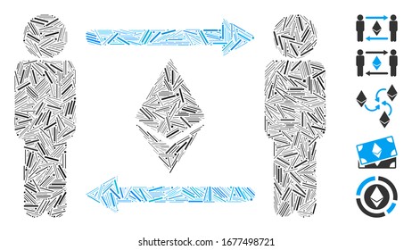 Line Mosaic based on people exchange Ethereum crystal icon. Mosaic vector people exchange Ethereum crystal is composed with scattered line items. Bonus icons are added.
